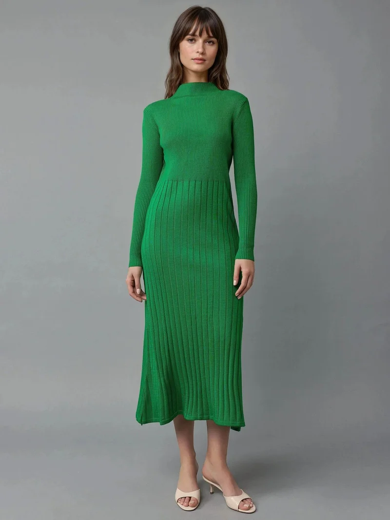 MY FASHION Ribbed Half Turtleneck Bodycon Knit Dress